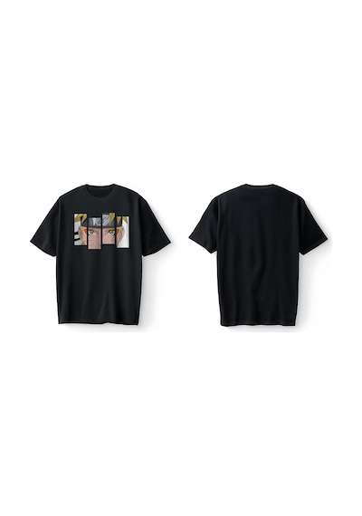 Bumeta Anime Naruto Kakashi Mask Korea Japan Japanese Dizi Oversize Unisex Tişört T-shirt Siyah