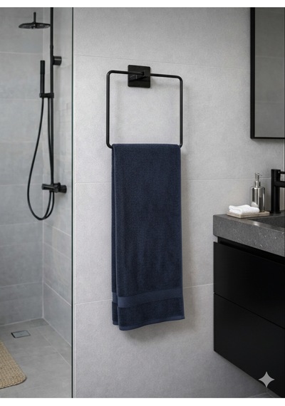 Kare Yapışkanlı Siyah Kare Havluluk Banyo Havlu Kare Pratik Askılık Siyah Diğer