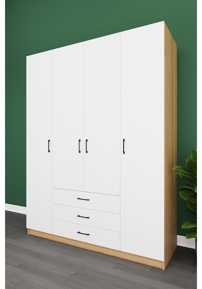 Asra Trend Lüks 4 Kapaklı 3 Çekmeceli Gardırop %100 Mdf Askılı Düzenleyici Elbise Dolabı G02 Karina - Beyaz Asra Trend Lüks 4 Kapaklı 3 Çekmeceli Gardırop %100 Mdf Askılı Düzenleyici Elbise Dolabı G02 Karina - Beyaz