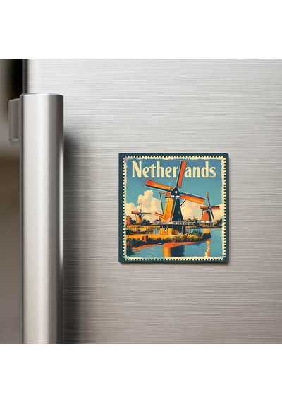 Hollanda Netherlands - Posta Pulu Temalı Ülke - Baskılı Buzdolap Magneti Kare - 9x9 Cm