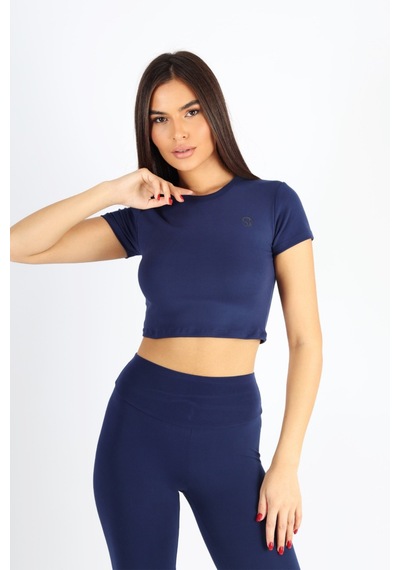 Kadın Organik Kumaş Bisiklet Yaka Vücuda Oturan Slim Fit Atlet Bluz Lacivert