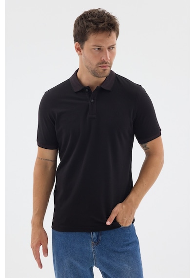 Siyah-mürdüm Polo Yaka Pike Kısa Kol Slim Fit %100 Pamuk Tişört 1011260171 Siyah - Mürdüm