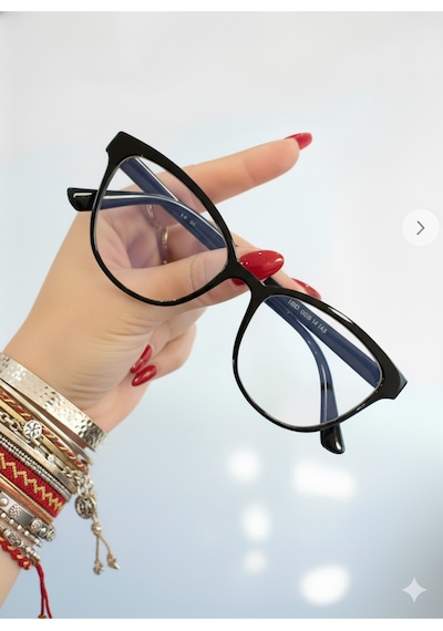 Pina Mavi Işık Korumalı Gözlük Cateye Kedi Çekik Model Optik Uyumlu Camları Değiştirilebilir Siyah
