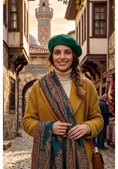 Ritagarcia Vintage Tarz Kadın Fransız Keçe Ressam Bere Zümrüt Yeşil