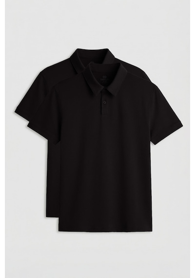 Standart Fit Basic Polo Yaka 2li Paket Siyah Erkek T-shirt - 87768