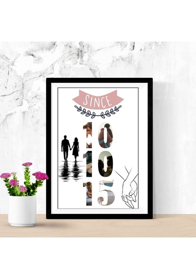 Kişiye Özel Fotoğraf Baskılı Tarihli Sevgili Tablosu Yapışkanlı Sök Tak Çerçeveli 20x30cm - Since Tasarımlı Yıl Dönümü Hediyesi