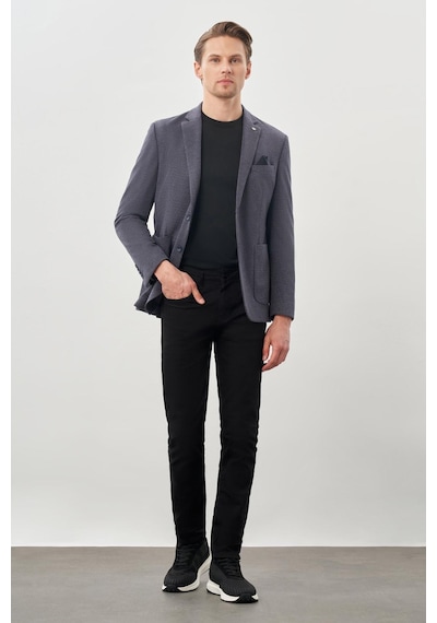 İmza Koyu Lacivert Kazayağı Desen Örme Mono Yaka 2 Düğme 6 Drop Slim Fit Classic Ceket 1002245166 200 Koyu Lacivert