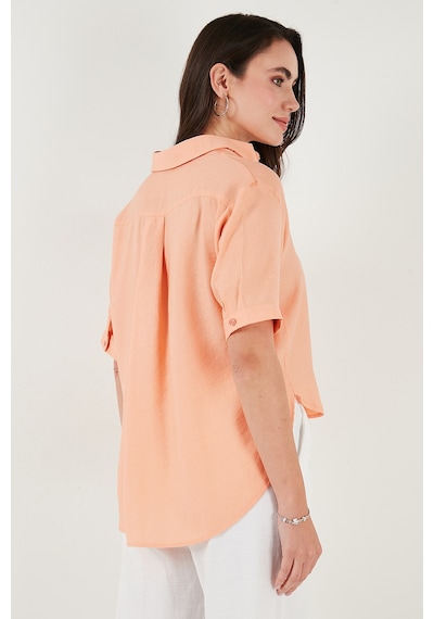 Lela Regular Fit Göğüs Cepli Kısa Kollu Bayan Gömlek 6779324 Oranj