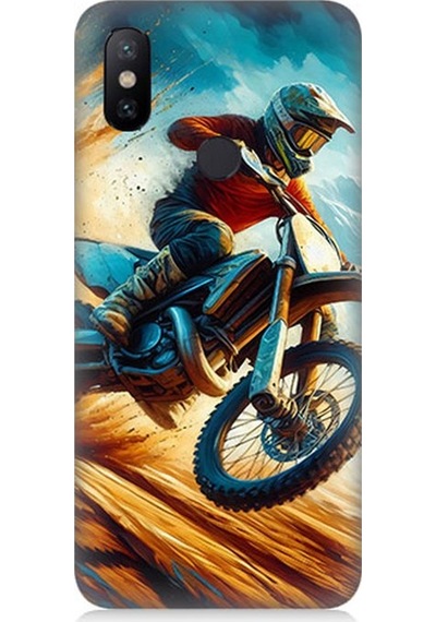 Xiaomi Mi A2 Uyumlu Alevler Arasında Motosiklet Sıçrayışı Desenli Silikon Kılıf Çok Renkli