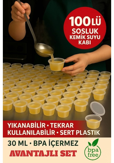 100 Lü Set-30 Ml Kendinden Kapaklı Şeffaf Sosluk Sızdırmaz, Sıcağa Dayanıklı, Tekrar Kullanılabilir Diğer