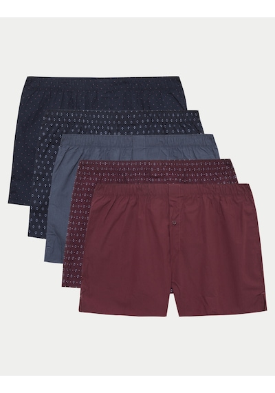 Marks & Spencer 5'li Saf Pamuklu Boxer T14003949 Bordo