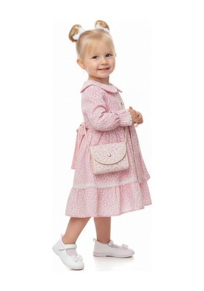 Çantalı Çiçekli Kız Çocuk Elbise St09796 Pembe Çantalı Çiçekli Kız Çocuk Elbise St09796 Pembe