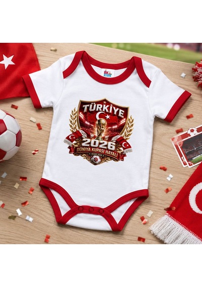 Bk Gift Türkiye Taraftar Temalı 2026 Dünya Kupası Tasarımlı Kırmızı Bebek Body Zıbın-5 Tek Yürek Milli Takım Ruhu