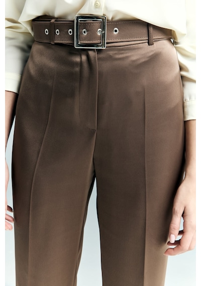 Lisa Saten Duble Paça Pantolon - Kahve-137241 Kahve