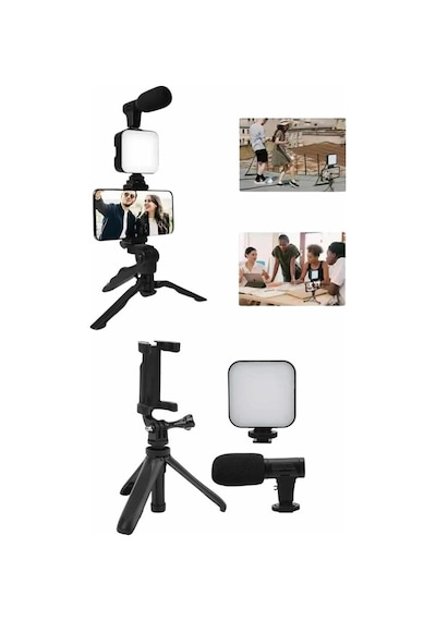 Telefon - 366 - Tutucu Mini Mikrofonlu Tripod Vlog - Csmo-tex - Çekim Video
