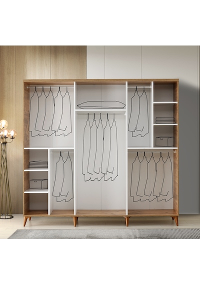 GuneyStore Paris 6 Kapaklı Komple MDF Atlantik Çam-Beyaz Gardırop