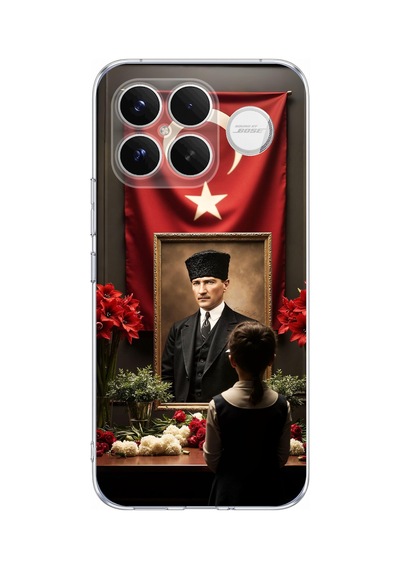 Poco F8 Ultra Uyumlu Atatürk Türk Bayrağı Tablo Baskılı Silikon Kılıf Renkli
