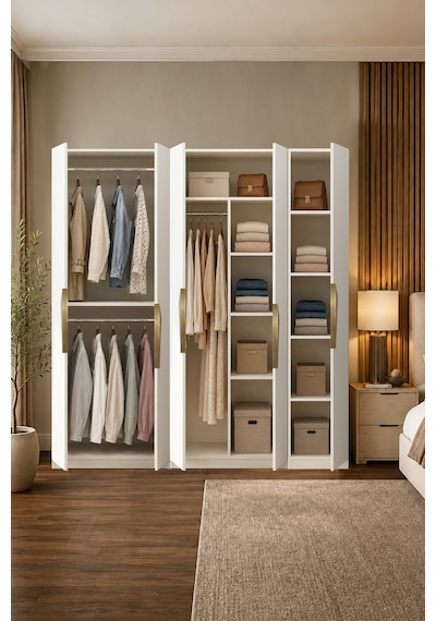 Gama 5 Kapaklı Askılı + Çekmeceli+ Raflı Tasarım Kulplu 253 Cm Gardırop Elbise Dolabı Beyaz Gama 5 Kapaklı Askılı + Çekmeceli+ Raflı Tasarım Kulplu 253 Cm Gardırop Elbise Dolabı Beyaz