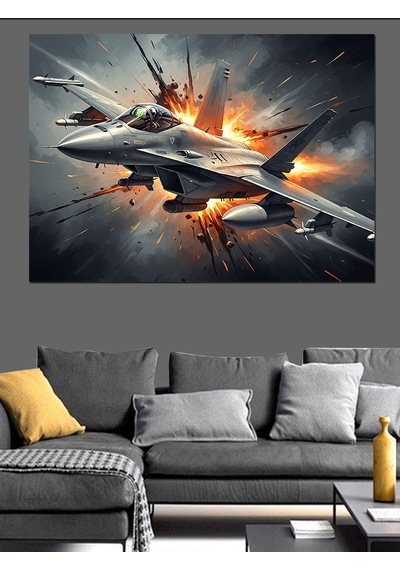 Ahşap Tablo Savaşan Modern Jet Uçağı