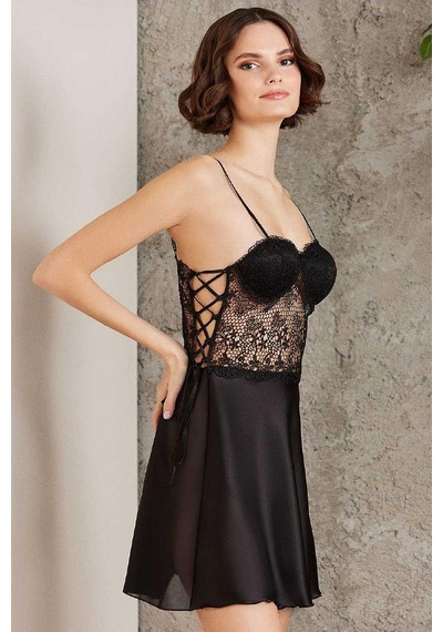 Pierre Cardin 6005 Kadın Saten Dantelli 6'lı Set-siyah Siyah