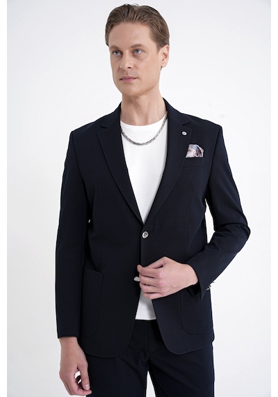 Comfort Fit Çift Yırtmaç Torba Cep Metal Düğmeli Lacivert Blazer Ceket C 734