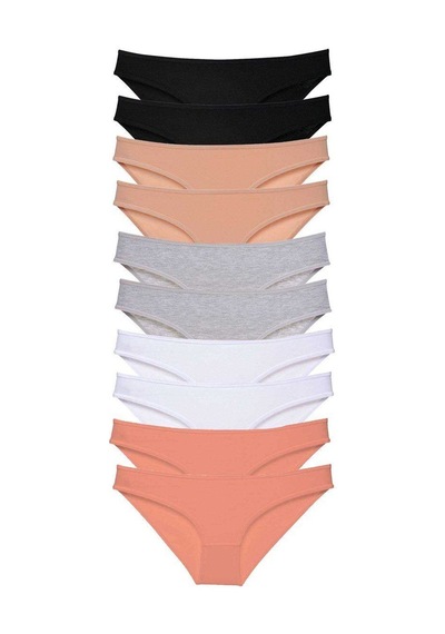 10 Adet Süper Eko Set Likralı Kadın Slip Külot Siyah Ten Gri Beyaz Pudra Standart
