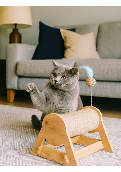 Kedi Tırmalama Tahtası - Yatay & Dönebilen - Yaylı Top Eklenmiştir - 29cm
