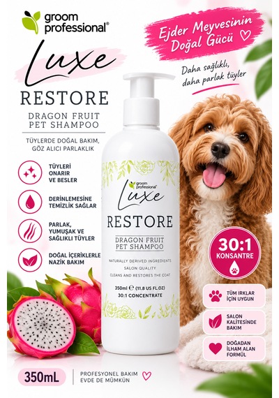 Groom Professional Luxe Ejder Meyveli Tüy Onarıcı Köpek Şampuanı 350 Ml 1:30 Konsantre
