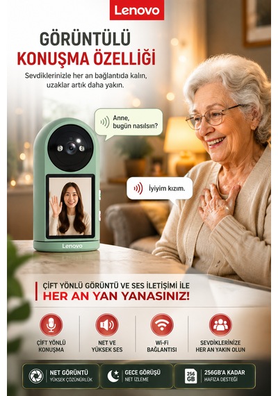Lenovo 5mp Ekranlı Görüntülü Konuşulabilen Bebek Kamerası Evcil Hayvan Ve Yaşlı Bakım Güvenlik Kamerası