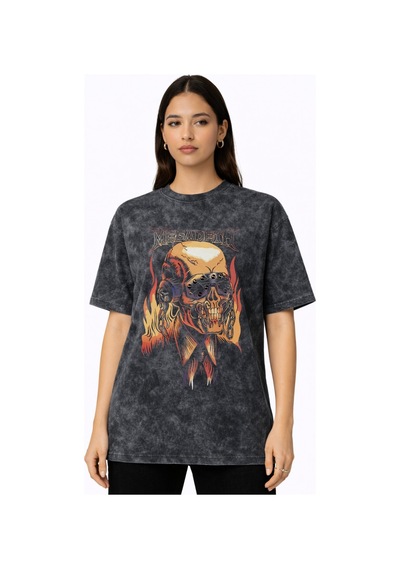 Tasarım Megadeth Rock Metal Müzik Grubu Baskılı Unisex Oversize V Siyah