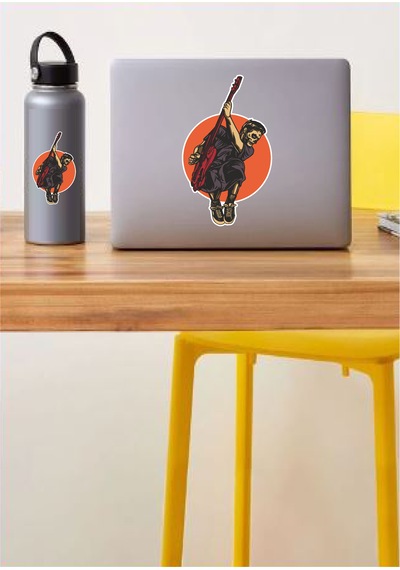 Gitar Çalan Zombi Sticker - Araba Oto Motosiklet Cam Kask Sticker - 00039 60X36 Cm
