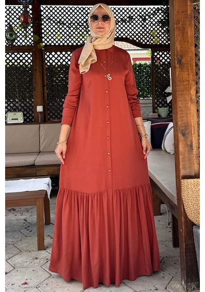 Rabia Şamlı Süreyya Gömlek Elbise Kiremit Normal