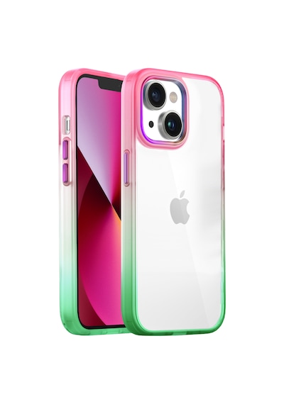 Apple Uyumlu iPhone Buff 13 Air Bumper Rainbow Kılıf Pink Green