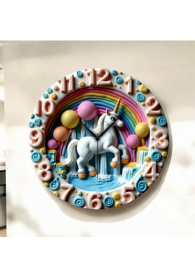 AA Shop Renkli Baskı Çocuk Desenli Sayılı Hediyelik Ahşap Sessiz Duvar Saati 50cm ÇOk Renkli