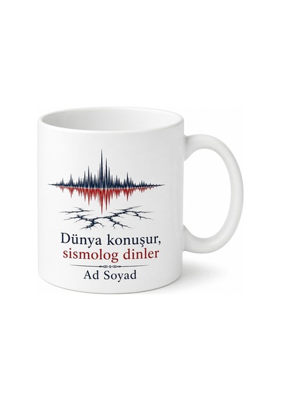 Deprem Uzmanı Sismograf Kaydı Tektonik Plakalar Fay Hattı Kupa Bardak Hediye Beyaz / Çok Renkli