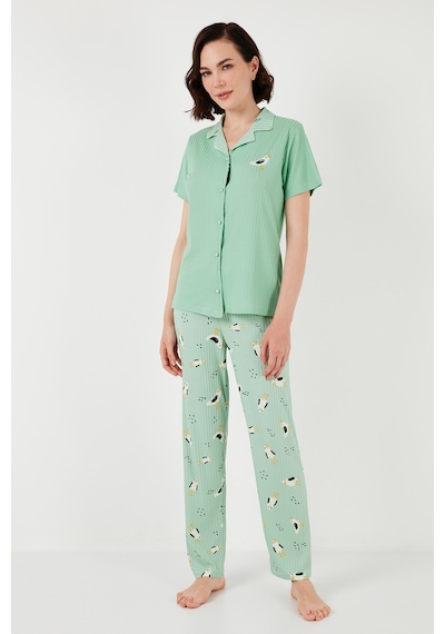 Lela Regular Fit Gömlek Yaka Kısa Kollu Bayan Pijama Takımı 65740102 Mint