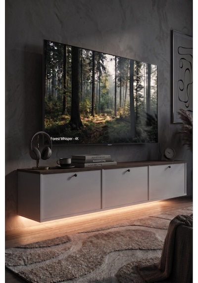 Nord Led Işıklı Tv Ünitesi Sehpası 3 Kapaklı Duvara Monte 180cm Sepet-beyaz Nd18-sw