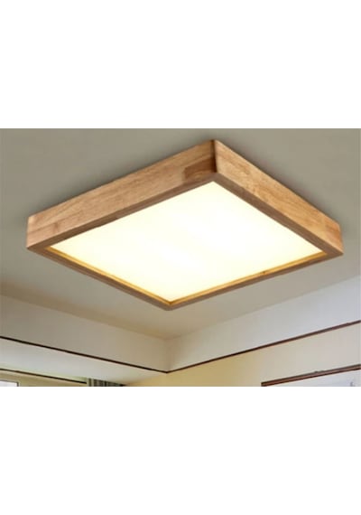 Dekor Olsun 60X60 Cm Ahşap Çerçeve Tavan Led Aydınlatma Avize