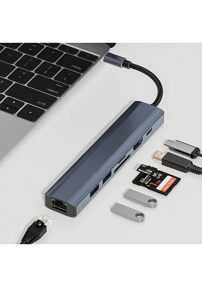 Ally Byl-2303 7 In 1 Type-c To Usb + Type-c + Ethernet + Kart Okuyucu + Hdmı Dönüştürücü Çoğaltıcı H- 5775 Renkli