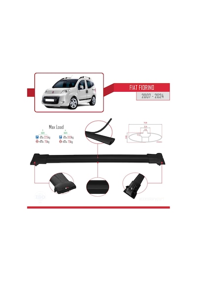 Fiat Fiorino 2007 Ve Sonrası İle Uyumlu Fly Model Ara Atkı Tavan Barı Siyah 3 Adet Bar