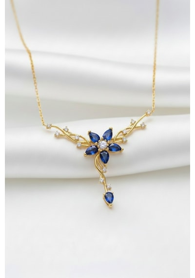 Çekirdekjewelry 925 Ayar Gümüş Safir Taşlı Sarmaşık Kolye Sarı