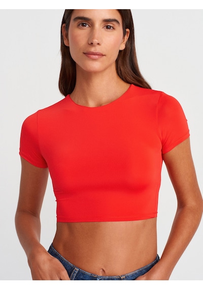 Dilvin 31175 Bisiklet Yaka Crop Top-k.kırmızı K.kırmızı Koyu Kırmızı