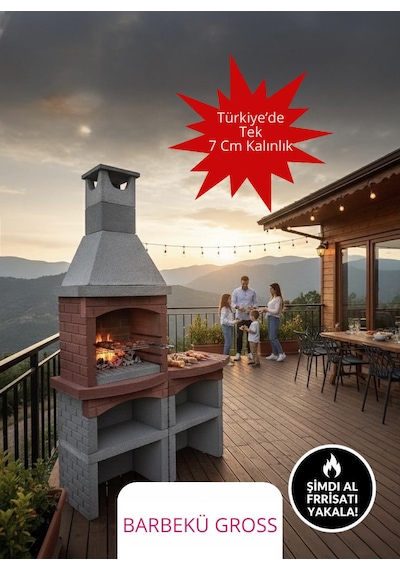 Mangal Barbekü 80 Lik Davlumbazlı Masalı Model Barbekü Gross Gri - Kırmızı