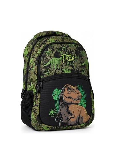 T-rex Dinozor İlkokul Okul Çantası 3 Bölmeli Yeşil Çocuk Sırt Çantası 40 X 30 X 15 Cm Çok Renkli