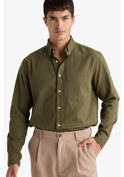 Defacto Regular Fit Polo Yaka Gabardin Uzun Kollu Gömlek F1261ax25aukh82 Haki