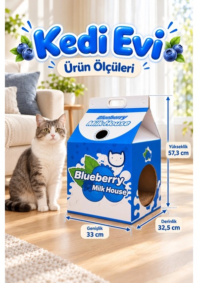 Karton Kedi Evi Yaban Mersini Katlanabilir Süt Kutusu Tasarımı, Tırmalama Pedi Hediyeli Sempatik K