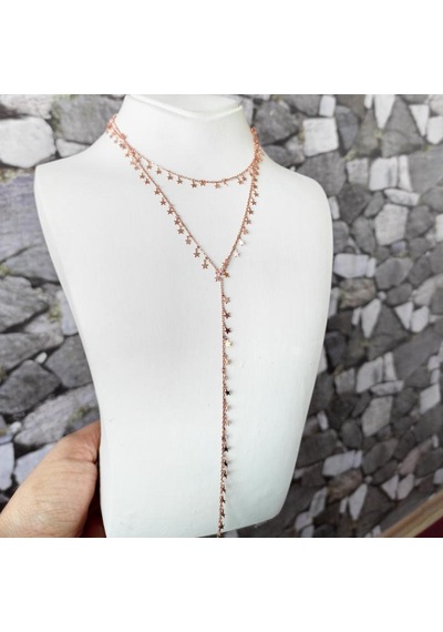 Choker Ve Y Kolye 2 Si 1 Arada Yıldızlı Gümüş Kolye Rose Gold
