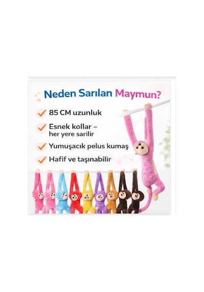 Sarılan Maymun Peluş Oyuncak 85 Cm Birbirine Yapışan Eller, Renkli Sevimli Askılı Oyuncak Siyah