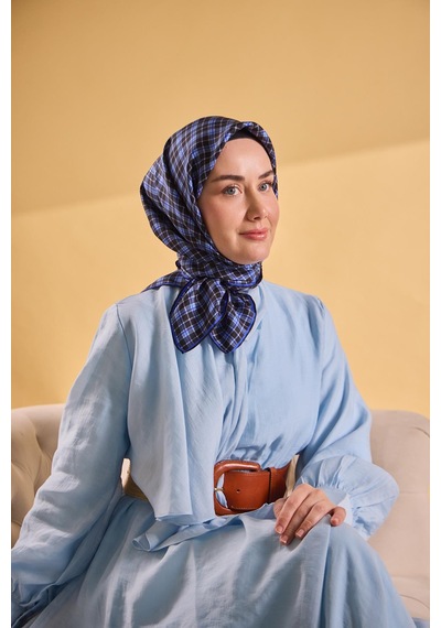Silk Home Twill İpek Eşarp Ekose Morcivert Çok Renkli