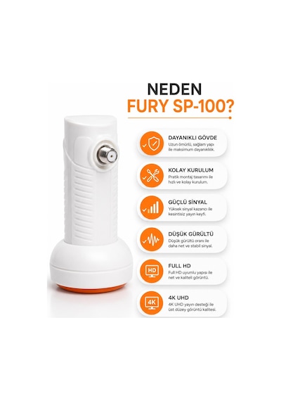 Fury Sp-100 Tekli Universal Lnb Full Hd 4k Uhd Çanak Anten Uydu Alıcı Başlığı